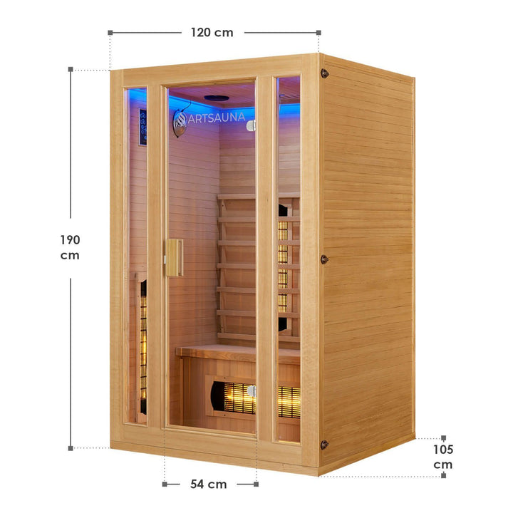 Infrarotkabine Nyborg S120V mit Vollspektrum-, Flächenstrahler & Hemlockholz