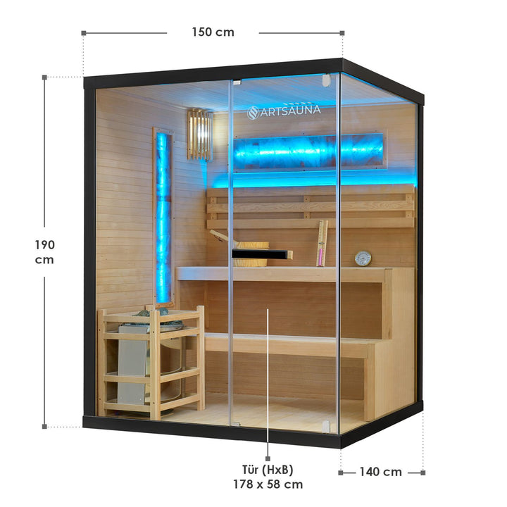 Traditionelle Sauna Vantaa 150 x 140 cm mit 4,5 kW Saunaofen