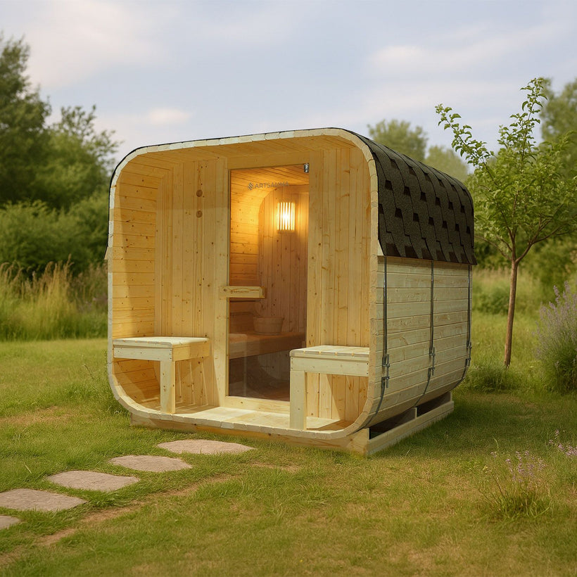 AZS-ENGINEERING Fasssauna Aus Fichtenholz - Garten Outdoor Sauna 2-6 Personen