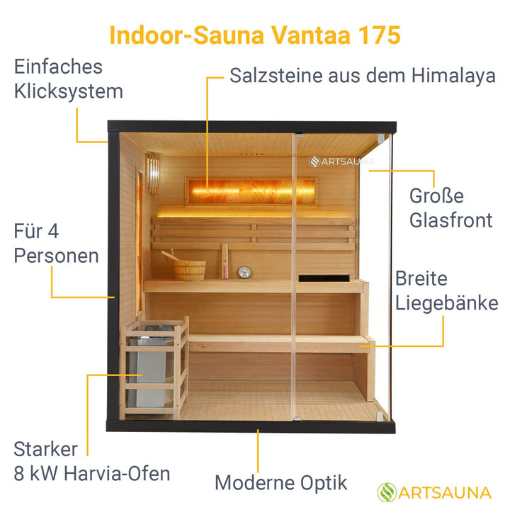 Indoor Sauna Vantaa 175 mit Salzsteinen
