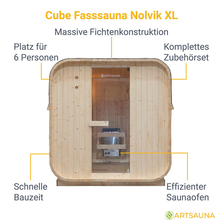 Fasssauna quadratisch Nolvik XL