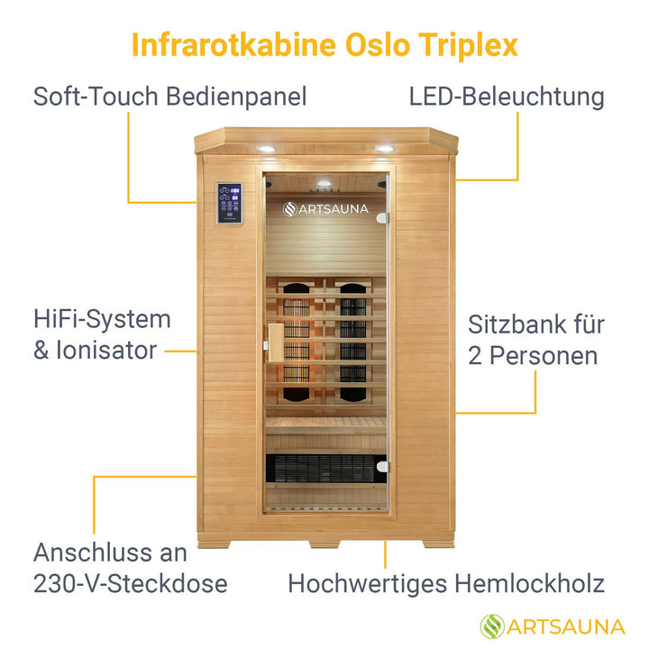 Infrarotkabine Oslo mit Triplex-Heizsystem & Hemlockholz