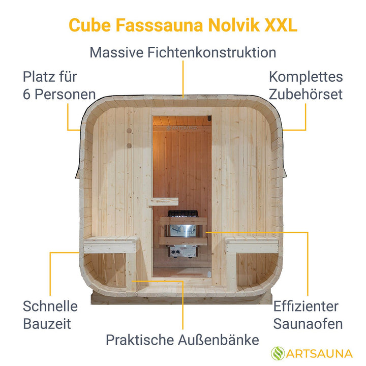 Fasssauna quadratisch Nolvik XXL