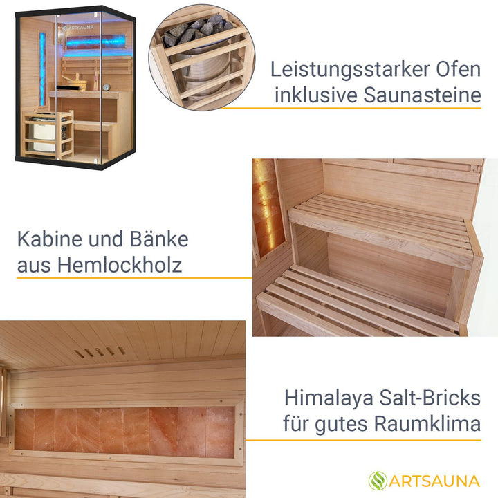 Traditionelle Sauna Vantaa 120 x 120 cm mit 3,5 kW Saunaofen